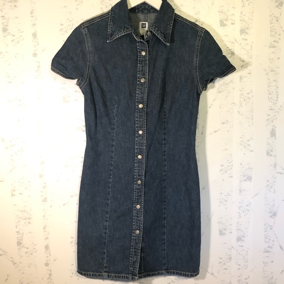Vintage Gap Denim Jean Dress Snap Front 